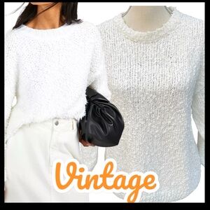 Vintage FairSet White Popcorn Boucle Crew Neck Sweater (M)